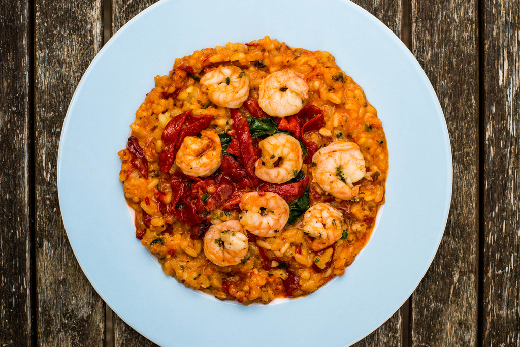 Recetas con pimientos del piquillo: risotto de gambitas con pimientos del piquillo
