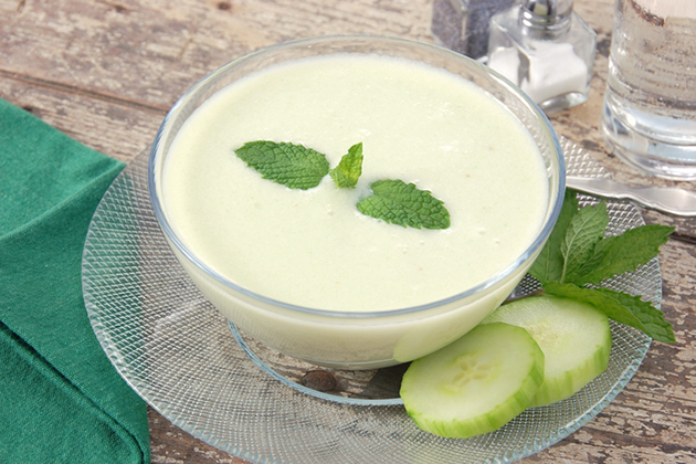 Gazpacho de pepino y tomates verdes