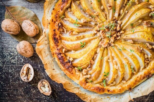 tarta de nueces y pera