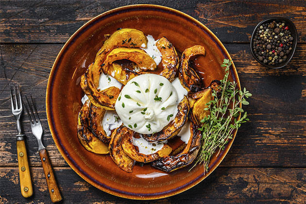 Burrata con calabaza al horno