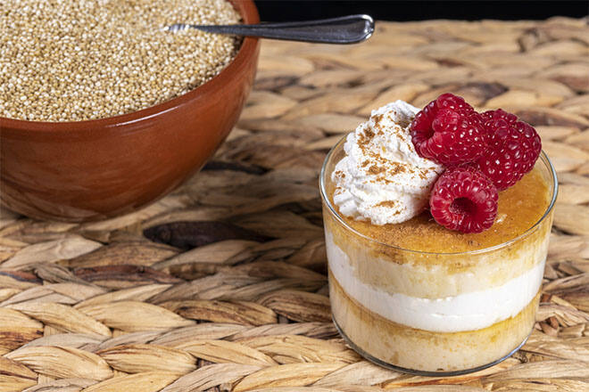 Flan de quinoa con frambuesa