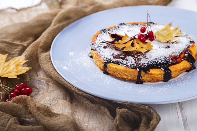 Pastel de calabaza y arándanos