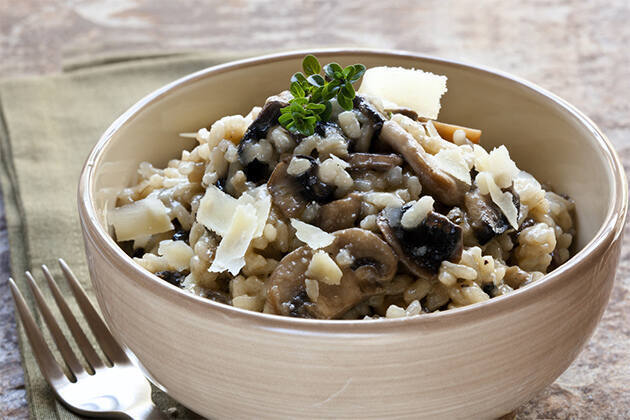 Risotto portobellos y jamón