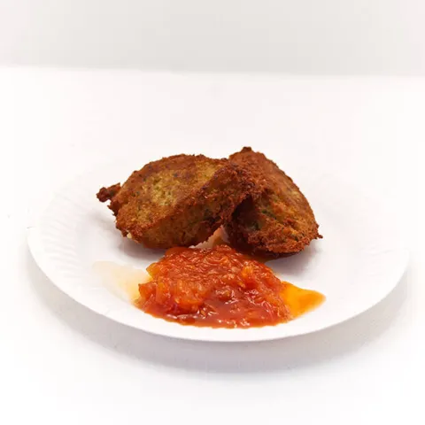 Croqueta masala vadas amb chutney de tomàquet de Riells