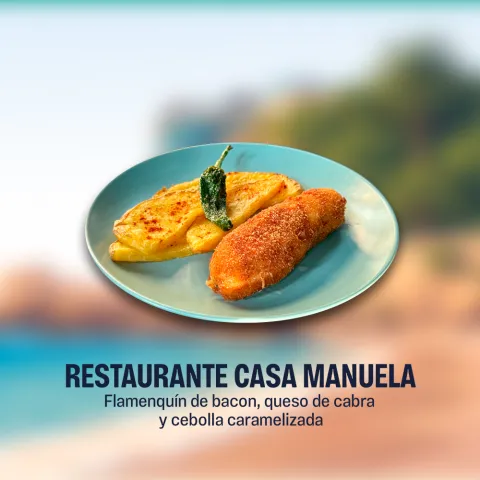 Flamenquín, queso de cabra y cebolla caramelizada
