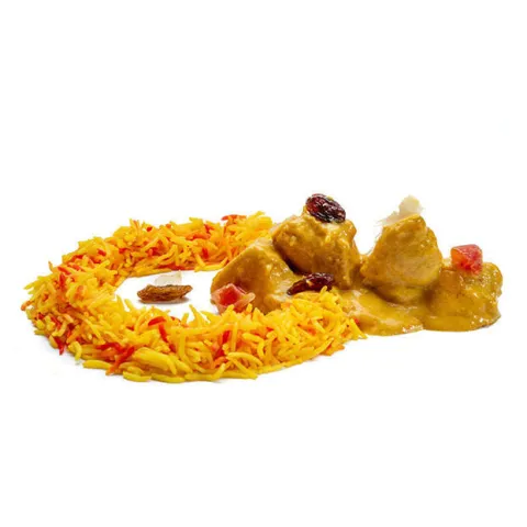 Pollo korma con arroz pilao